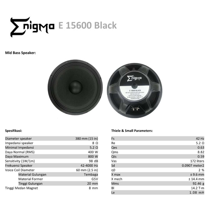 SPEAKER ENIGMA E 15600 15INCH BLACK FULL RANGE