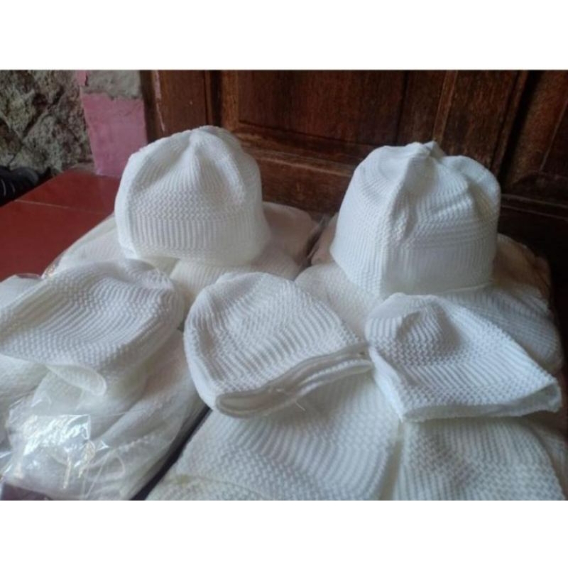 Peci Haji Putih rajut All size 1kodi (20pcs) peci haji murah