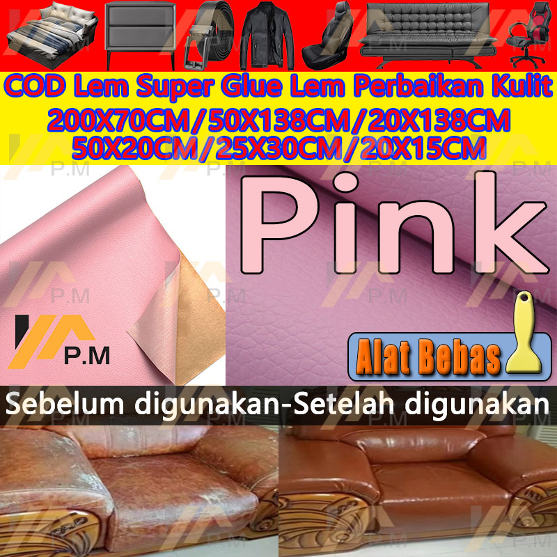 【Sticker Kulit Sofa Tersedia grosir】COD Pengiriman gratis Pink 200CM*70CM Lem impor yang kuat PU Sti