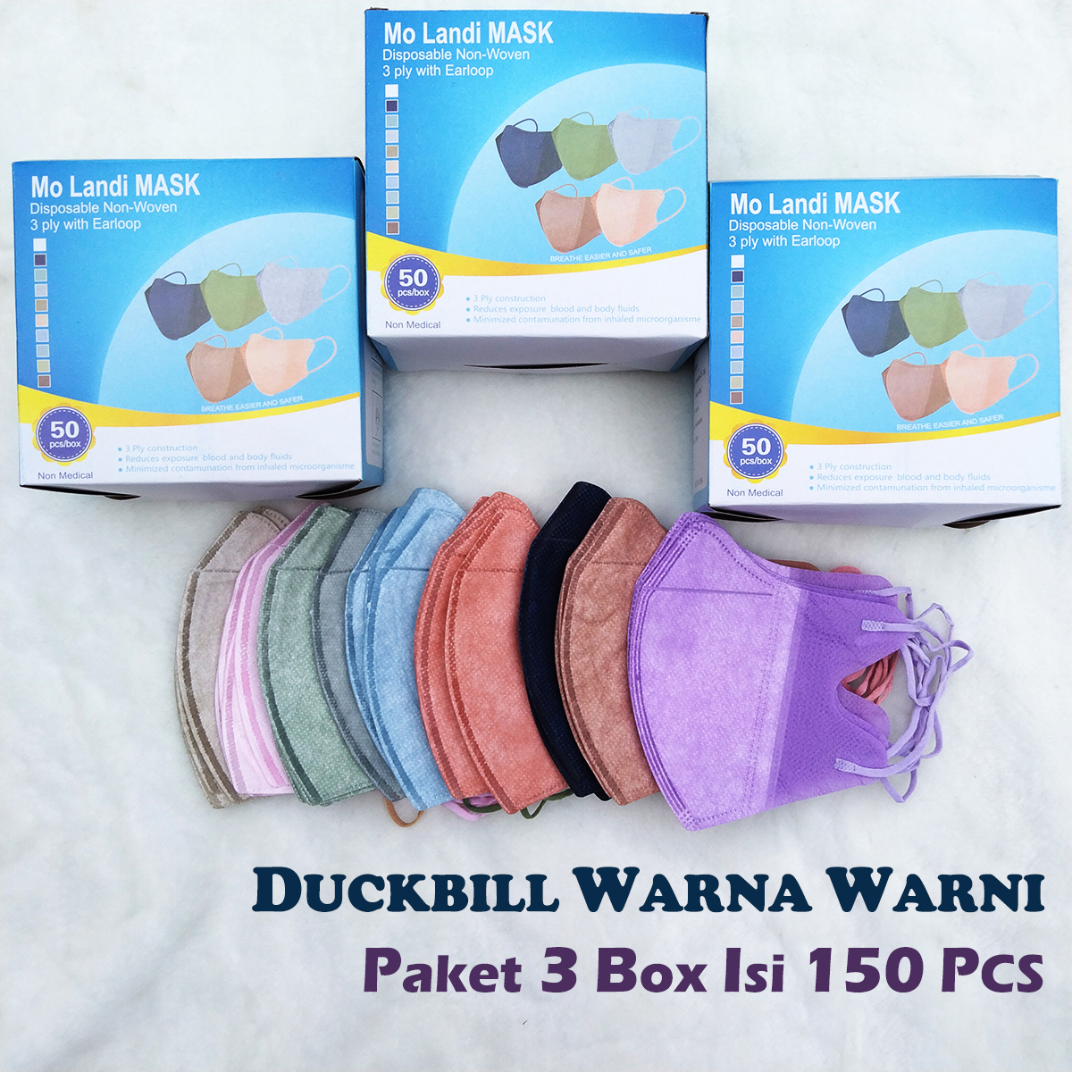 MASKER DUCKBILL WARNA WARNI 3 PLY MASKER DUCKBILL WARNA WARNI PAKET TERMURAH 3 BOX ISI 150 PCS MASKER DUCKBILL EARLOOP PAKET USAHA BISA UNTUK DIJUAL KEMBALI HARGA PABRIK