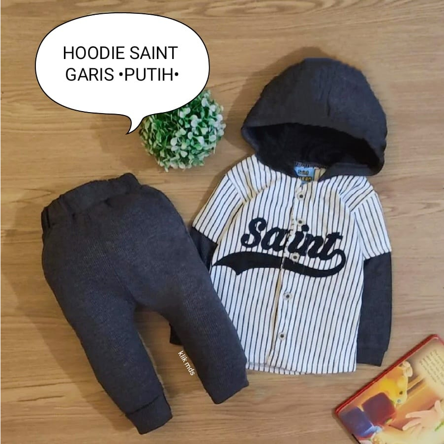 Setelan Anak Laki - Laki Sweater Hoodie - Baju Bayi Laki - Laki Motif Saint Garis