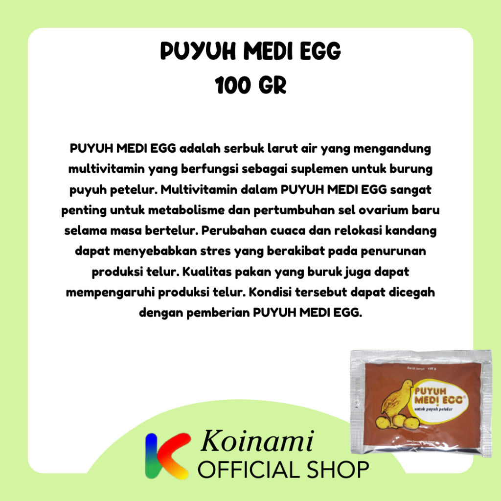 Puyuh Medi Egg Sachet @100 Gram / Vitamin Puyuh Petelur / Medion