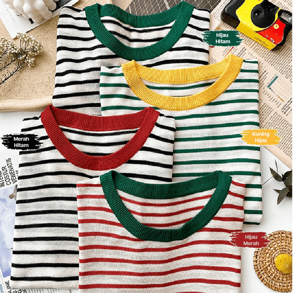 ATASAN RAJUT WANITA STRIPE KAOS RAJUT WANITA ATASAN SALUR GARIS GARIS