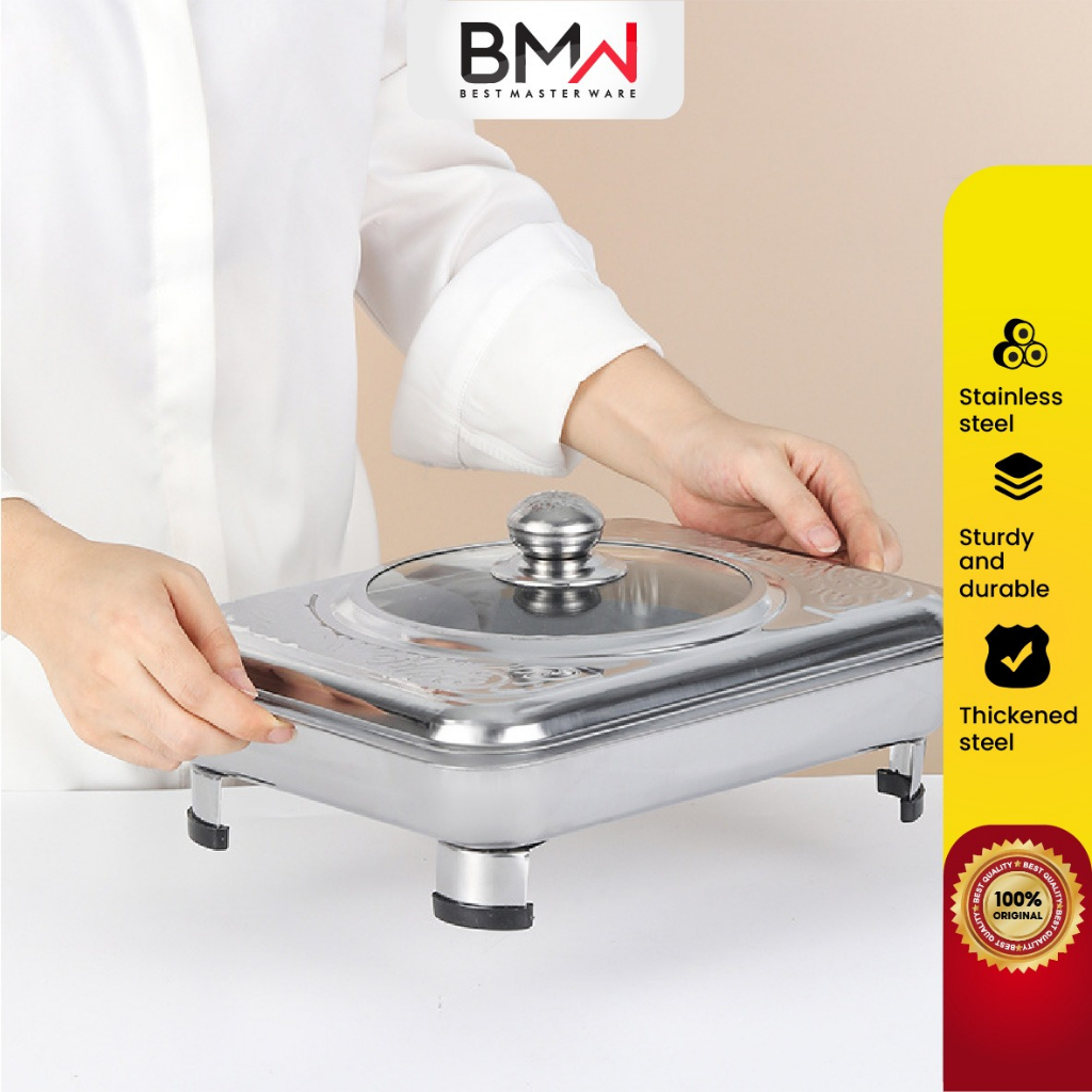 BMW Kitchen Ware - Tempat Prasmanan wadah lauk sayur Fast Food Tutup Kaca hidangan stainless