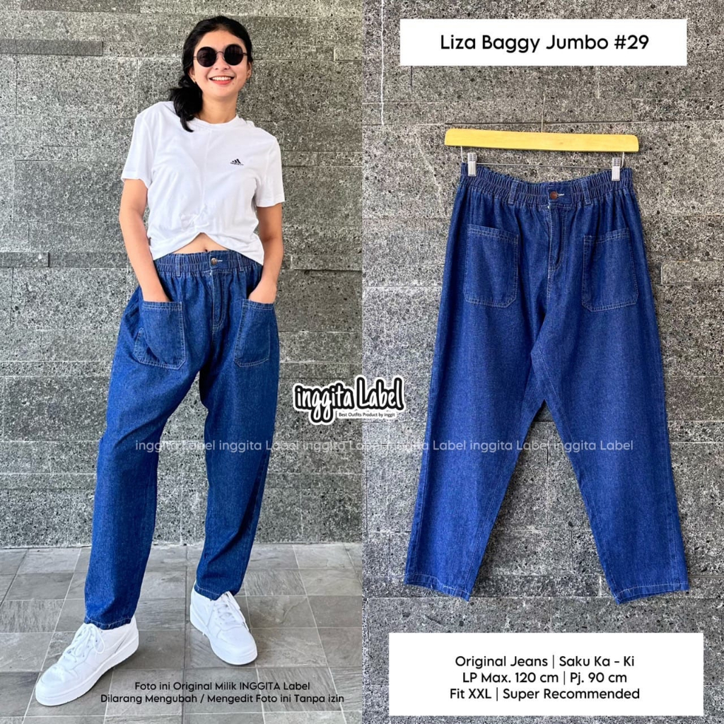 LIZA JUMBO PANTS / 18.7 / BAHAN JEANS / CELANA BAGGY / KULOT WANITA / ALLSIZE / FIT XL-XXL / INGGITA