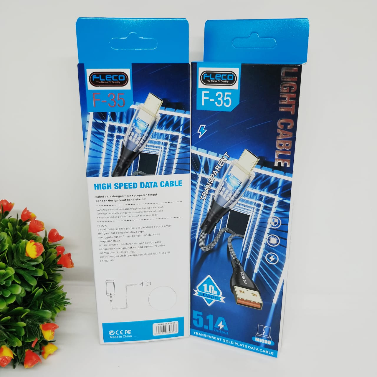 kabel data fleco F35 original full ic transparan super light cable 5.1A fast charging high speed for android ios smaprtphone GROSIR BY.SULTAN ROXY