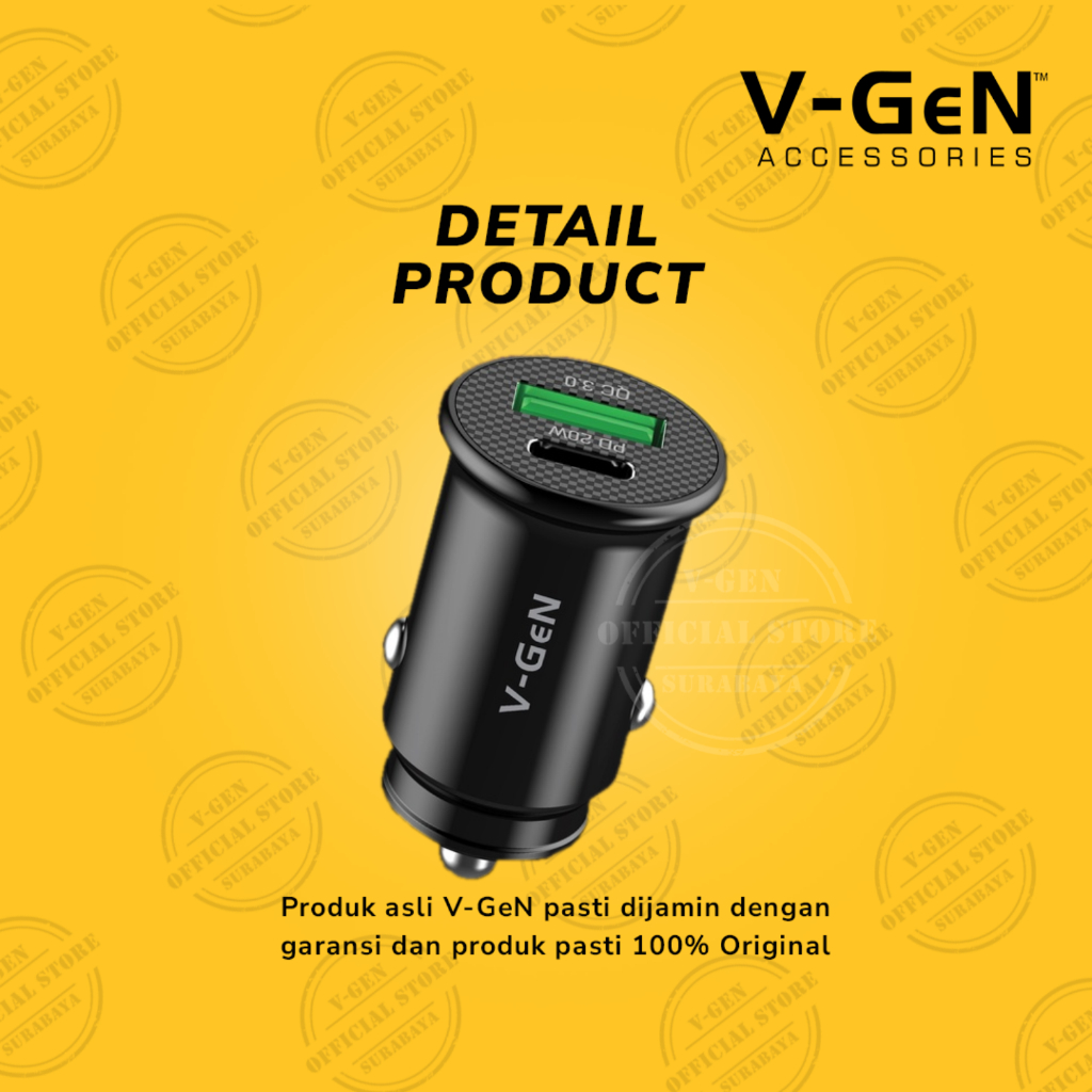 Car Charger V-GeN VCC2-32 Dual Fast Charging QC 3.0 PD 20W USB Type C