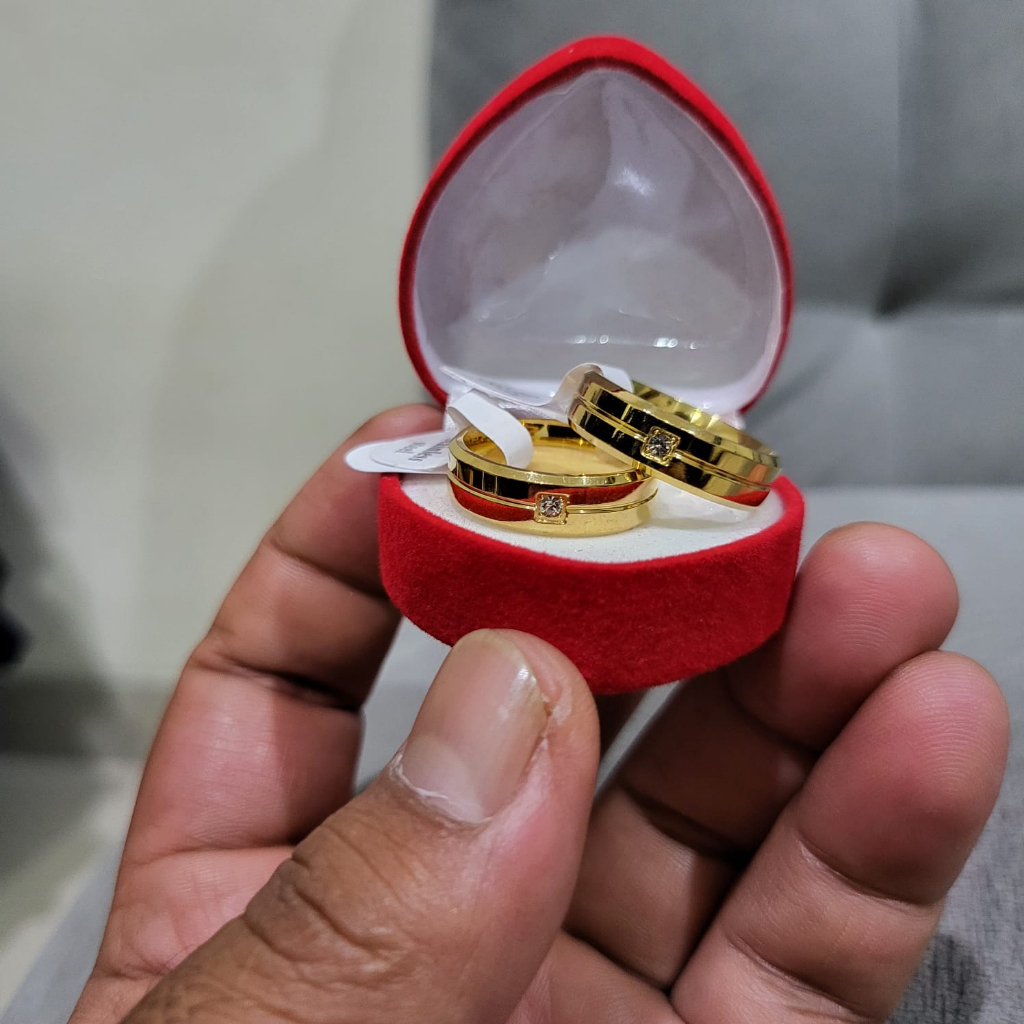 Cincin Kawin Koin Dapat 2 pcs Dan Free Box Cincin Model Love Berlapis Emas 24K