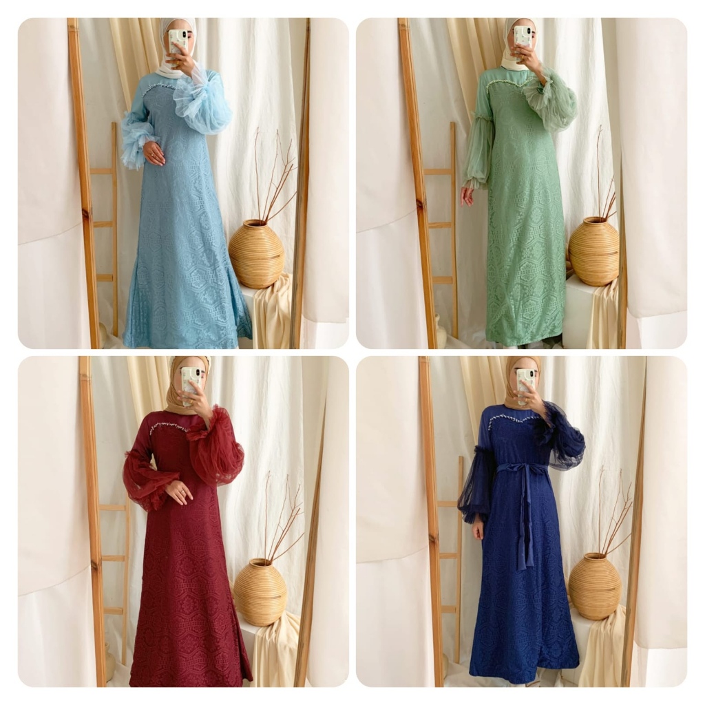 MAXY ALISHA BRUKAT FASHION PAKAIAN WANITA MUSLIM DRESS GAMIS MAXI BAHAN BRUKAT MALIKA LAPIS VELVET MS