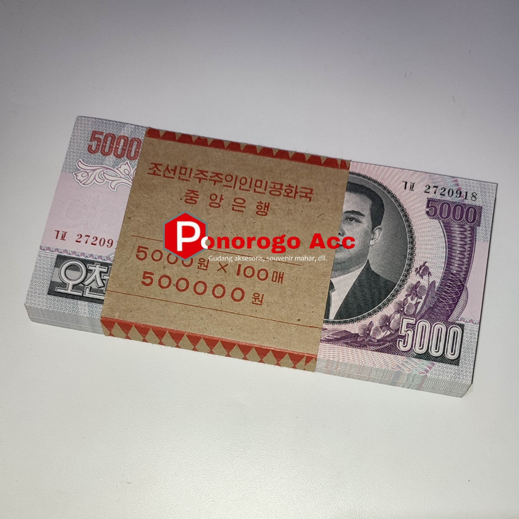 (GRESS/UNC) Uang kuno asing 5000 Won Korea Utara untuk pajangan mahar atau koleksi