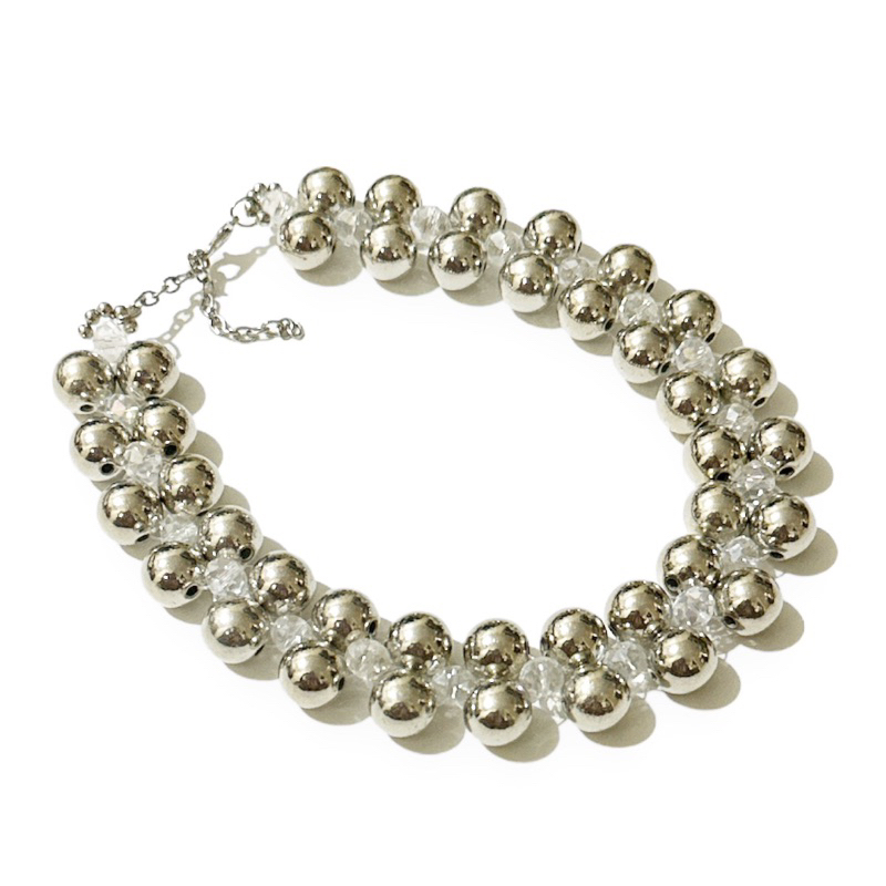 Madison Crystal Metalic Beads Choker Necklace Kalung Mutiara Anyam