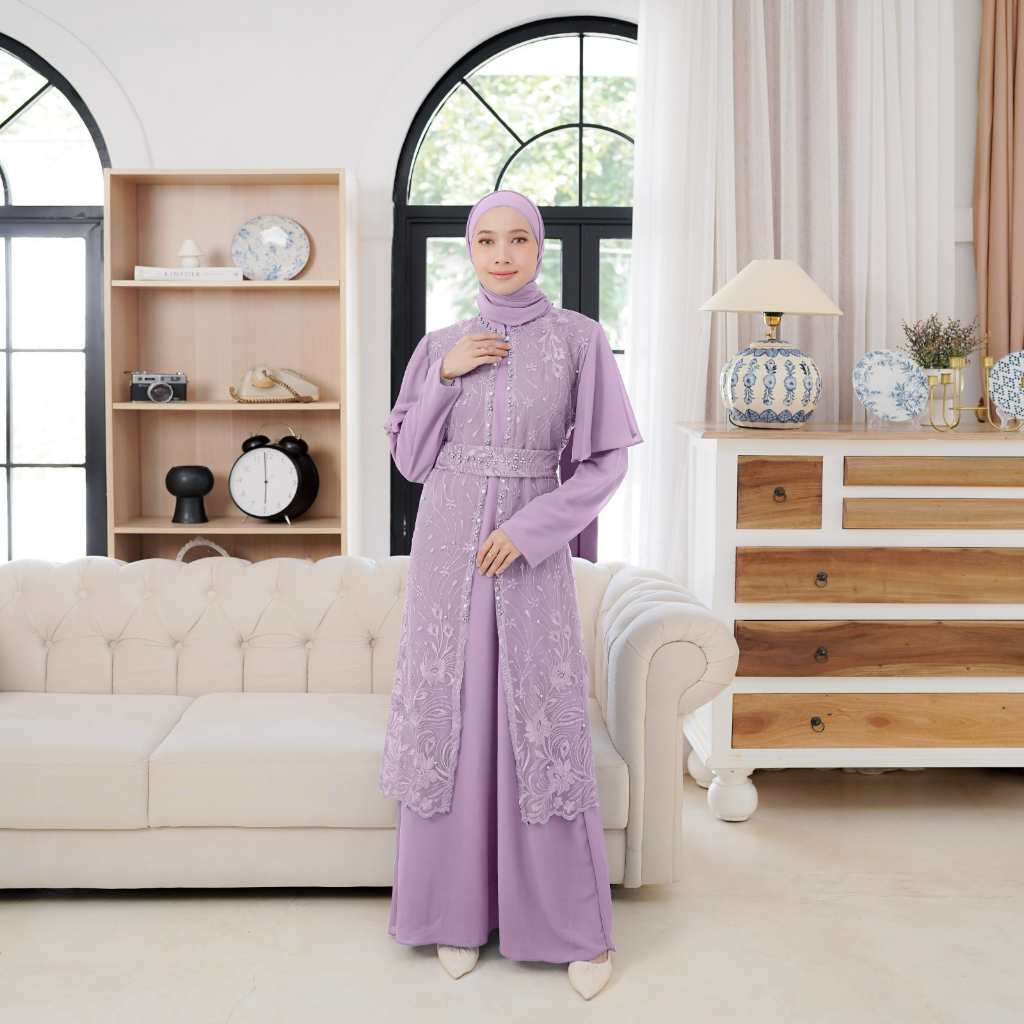 Demore Angela Setelan Gamis Prewedding Full Brukat Elegan Ceruty babydoll