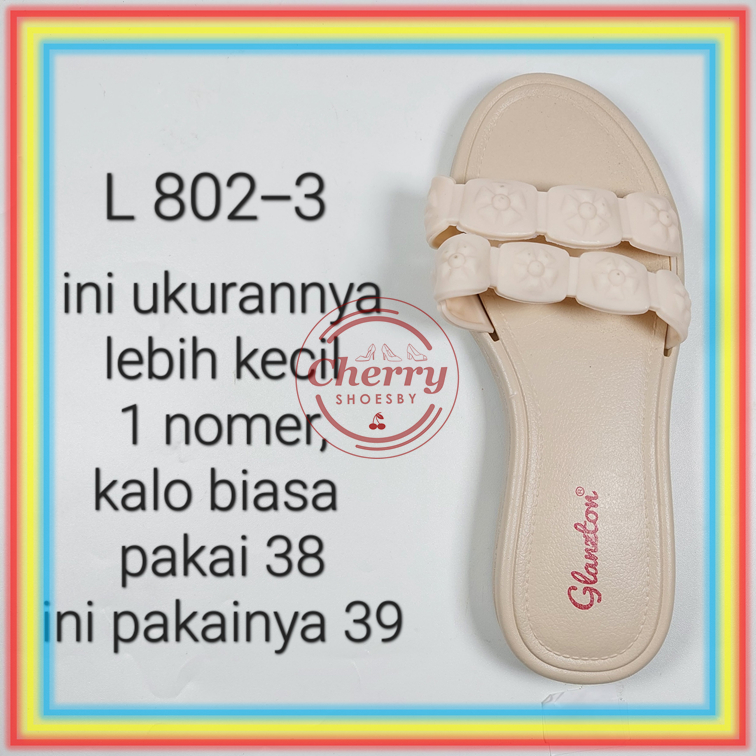 802-3 Sendal Selop Karet Wanita Ban Dua Sandal Slop Wanita Motif Bunga Glanzton