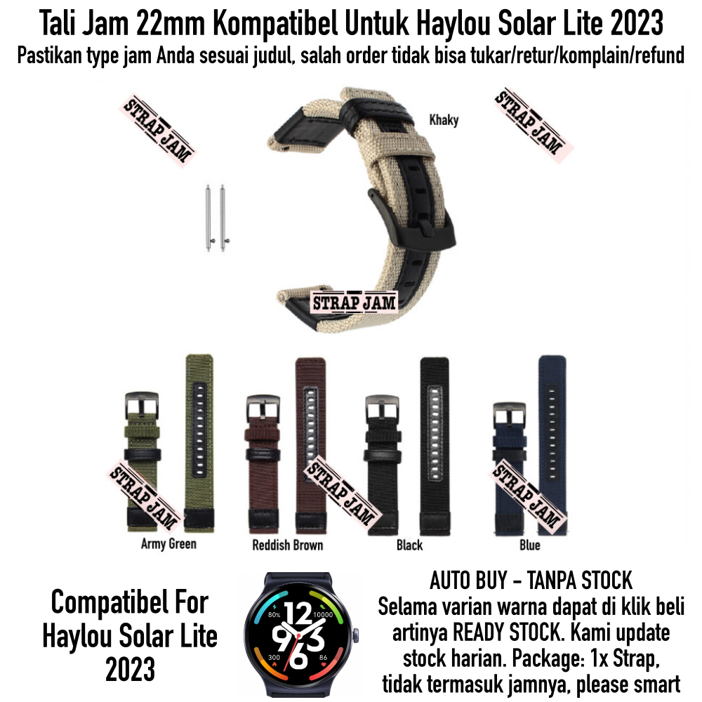 Tali Jam Tangan 22mm Haylou Solar Lite 2023 - Strap Woven Nilon Tebal Quick Release