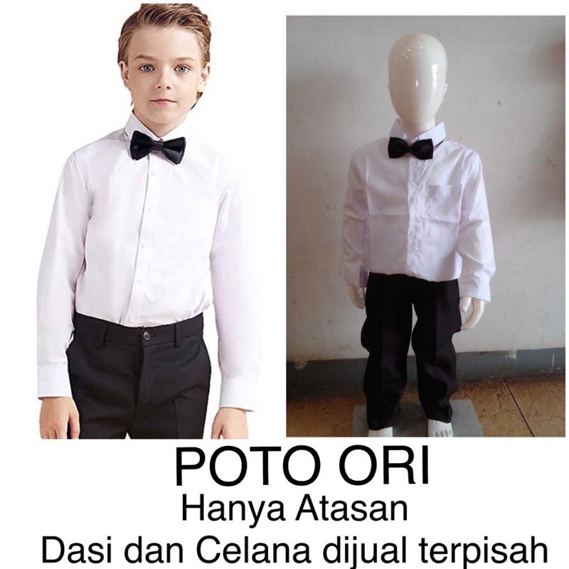 POTO ORI atasan kemeja anak putih polos lengan panjang cocok untuk dalaman dan acara pesta dasi kupu