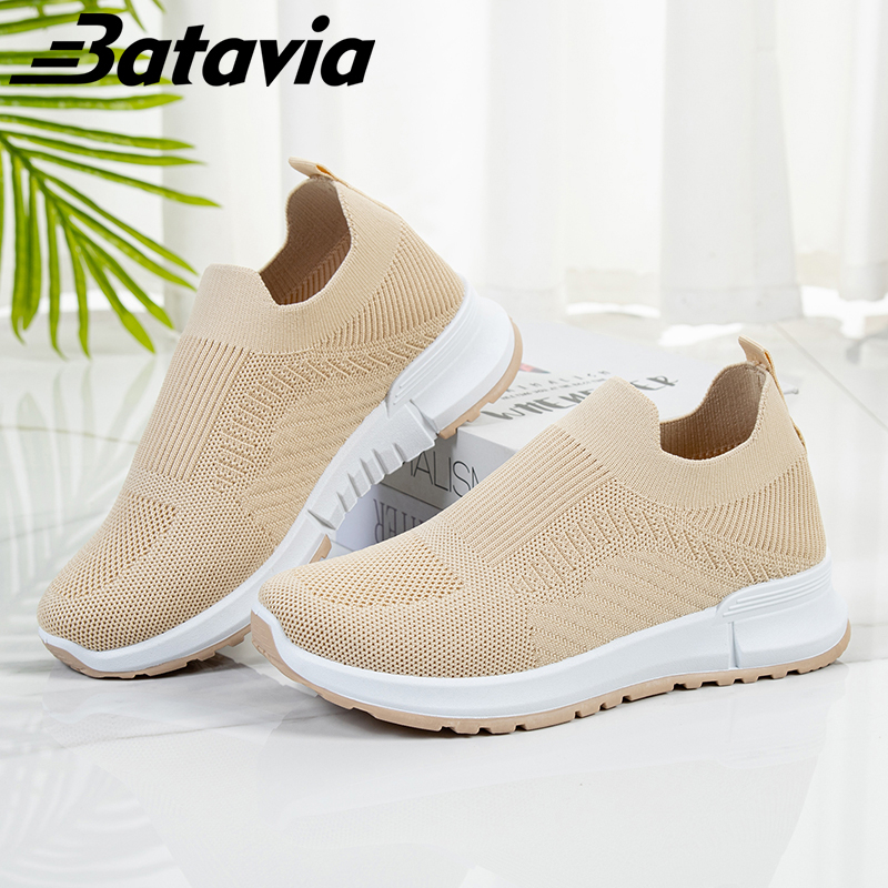 Batavia 2023 sepatu wanita impor sepatu fashion wanita baru diimpor maju rajutan sepatu olahraga wanita bernapas sepatu wanita sepatu joging olahraga santai sepatu kasual dewasa D10