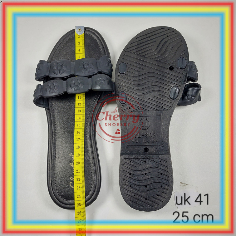 802-3 Sendal Selop Karet Wanita Ban Dua Sandal Slop Wanita Motif Bunga Glanzton