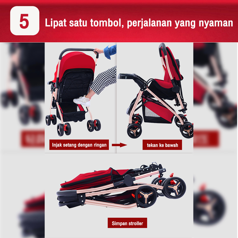 stroller baby foldable two-way baby carriage Kereta dorong bayi lipat satu tombol Bantalan 50kg