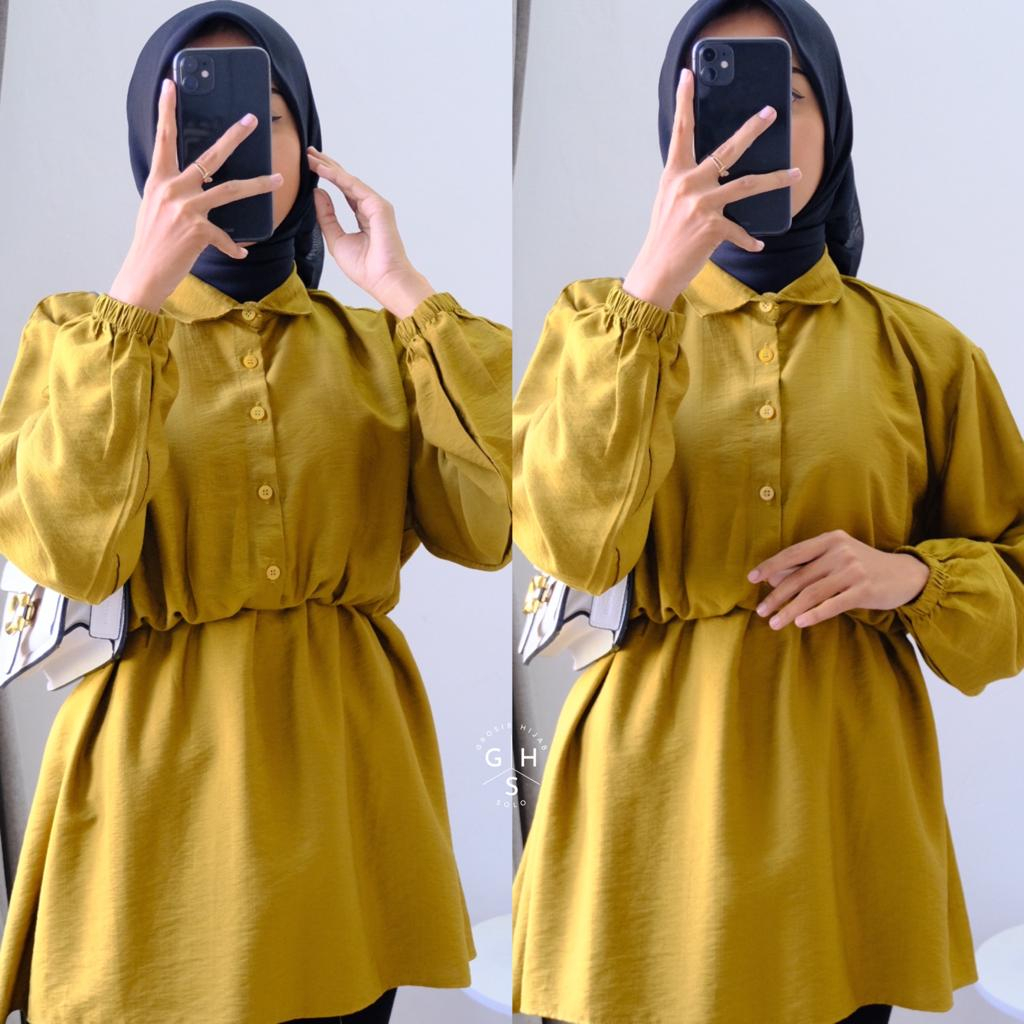 VISTA KEMEJA KERUT FULL KANCING ATASAN WANITA BLOUSE POLO LINEN PREMIUM (MGA)