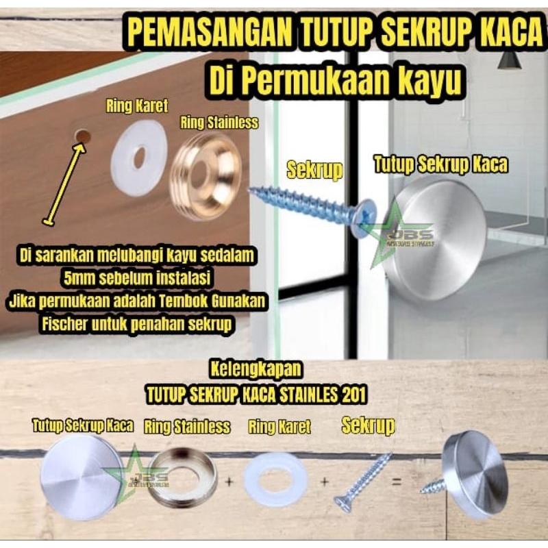 SK-40MM DOP TUTUP SEKRUP KACA CERMIN-DOP SCREW 40MM STAINLESS SS 201