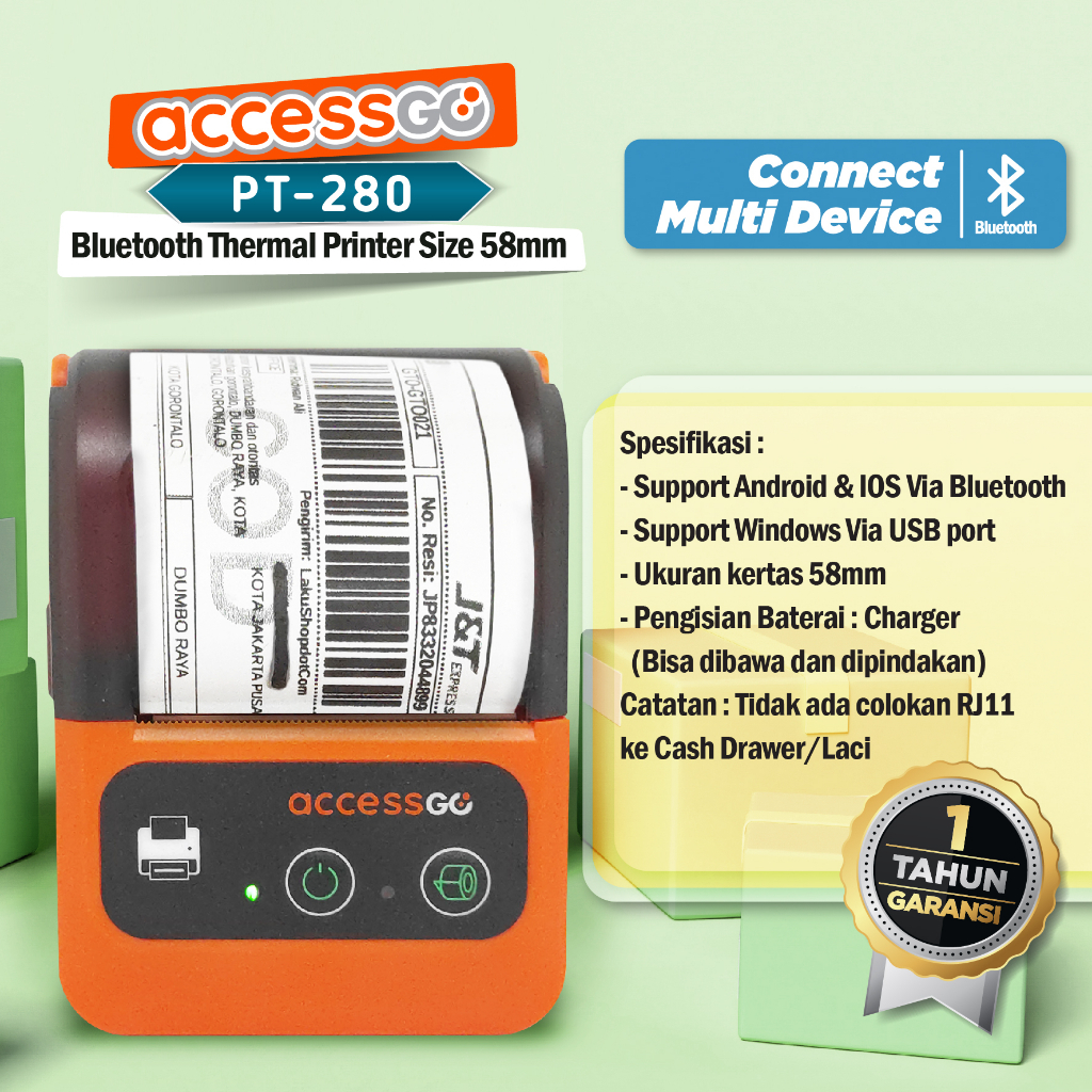 Accessgo Pocket 58mm Mini Printer Thermal Bluetooth Garansi Resmi 1 Tahun