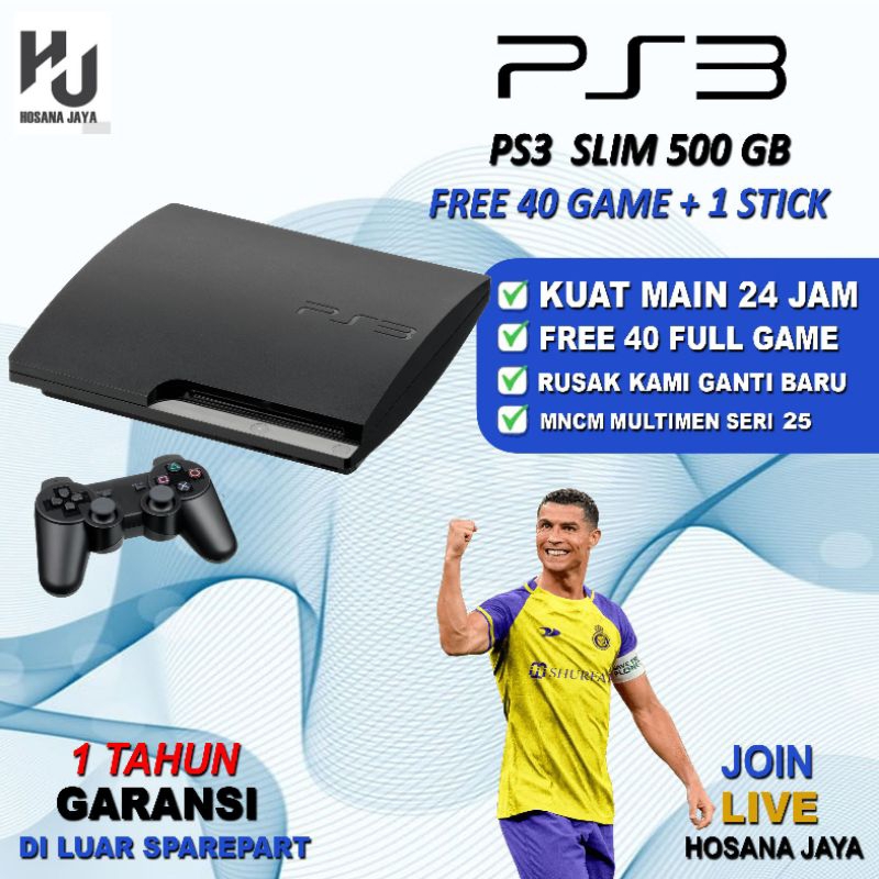 Ps3 slim 1Tb seri 25 + 2stik + Full Game Terbaru