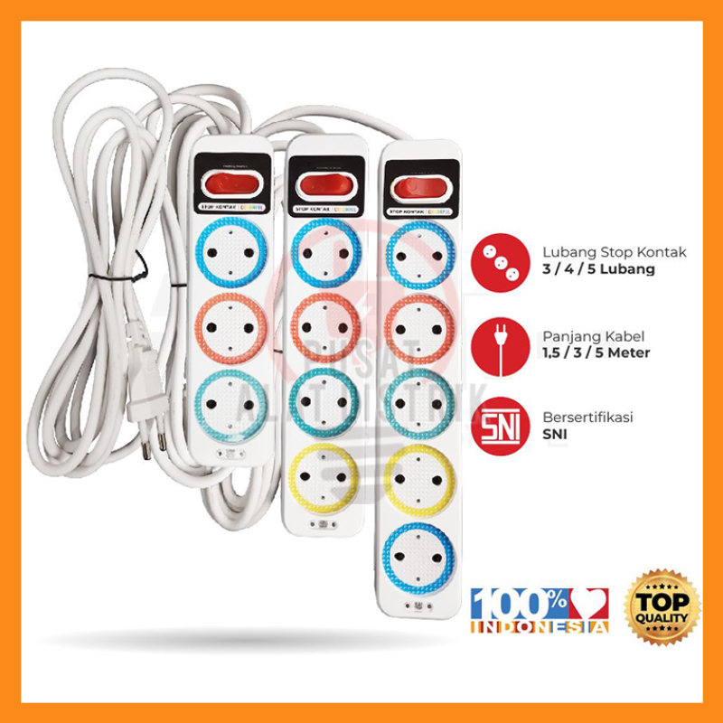 STOP KONTAK KABEL 3/4/5 L LUBANG LOBANG 1.5/3/5 M METER COLOKAN LISTRIK STOP KONTAK GEPENG TIPIS KABEL BERWARNA SNI