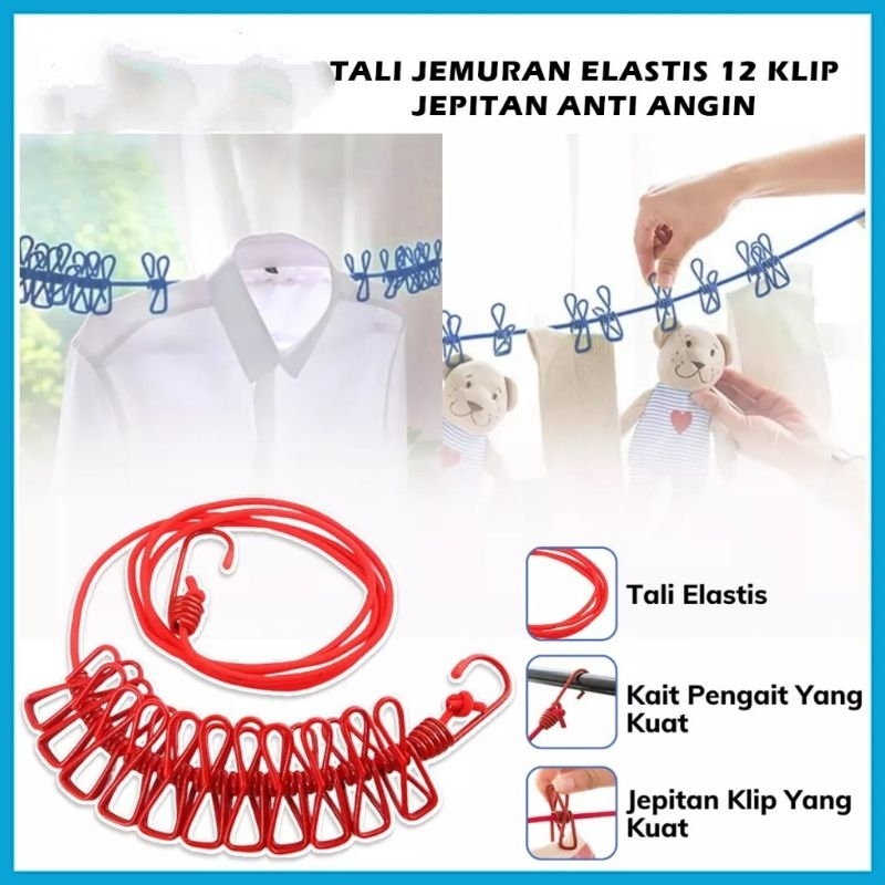 Tali Jemuran Alat Jemur Praktis Kuat Clothes Line Laundry Tambang Dengan Pengait Hanger