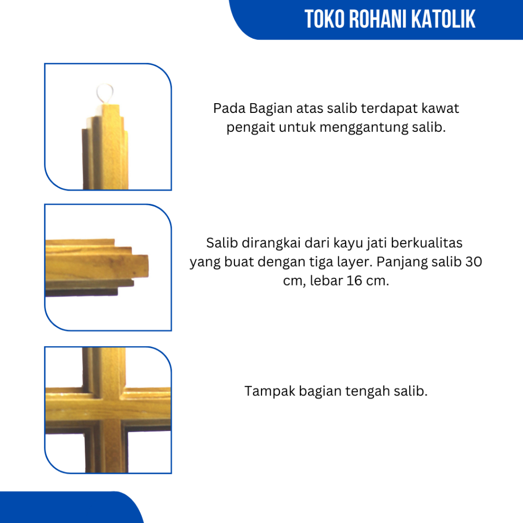 SALIB GANTUNG KRISTEN 3 LAPIS (30 CM) / KAYU SALIB KRISTEN / SALIB DINDING KRISTEN