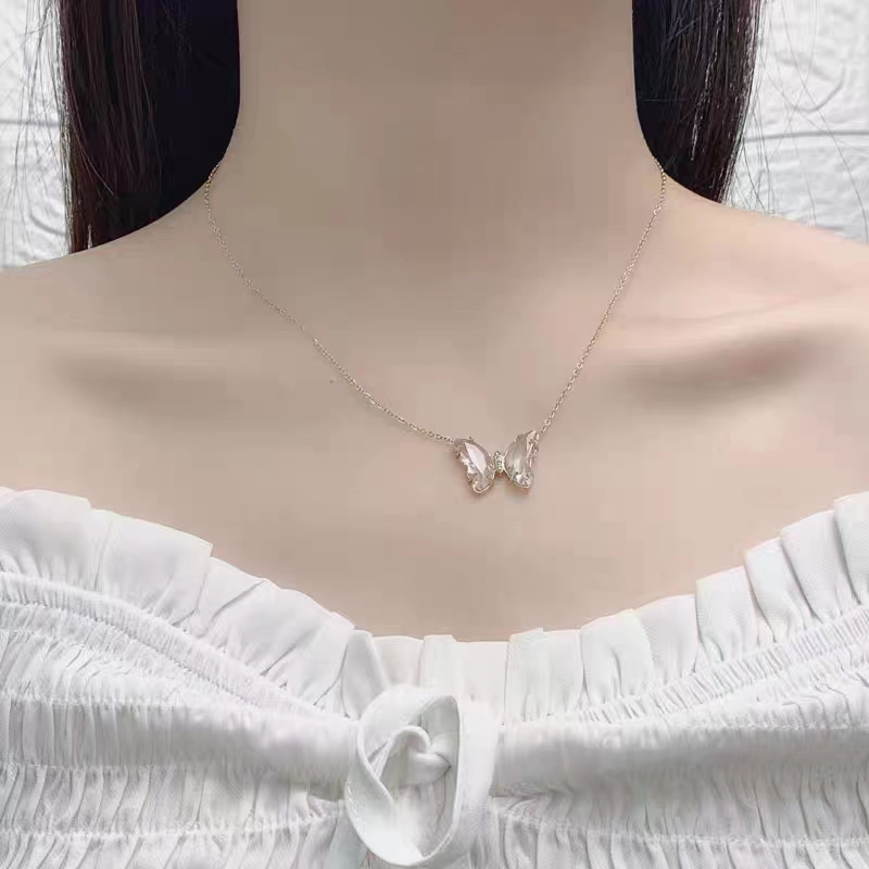 Aksesoris Wanita Kristal Transparan Motif Kupu-Kupu Warna Permen Gaya Untuk Wanita Kalung