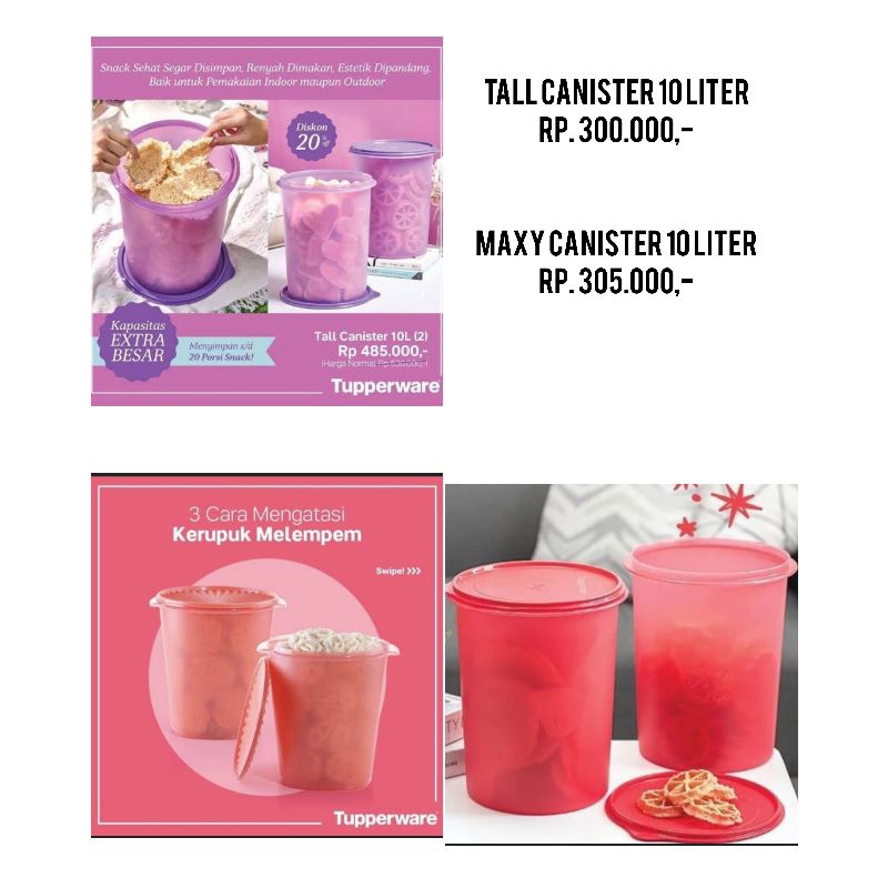 Harga untuk 1 pcs Tall canister tupperware ukuran 10 liter