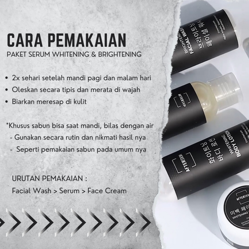 [PAKET WAJAH PRIA] AFTERSKIN WHITENING SERUM + FACE CREAM + FACIAL WASH ALA KOREA /SKINCARE PEMUTIH DAN PENCERAH NIACINAMIDE ALPHA ARBUTIN GLUTATHIONE