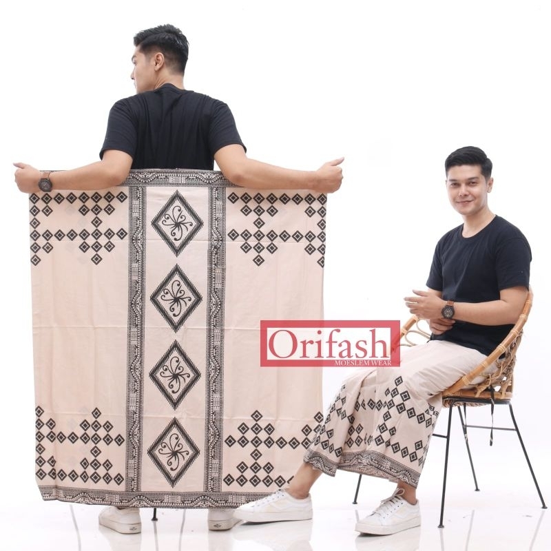 Sarung Batik Dewasa Bawahan Muslim Pria Motif Jordan Cream Sarung santri Bahan Super Halus