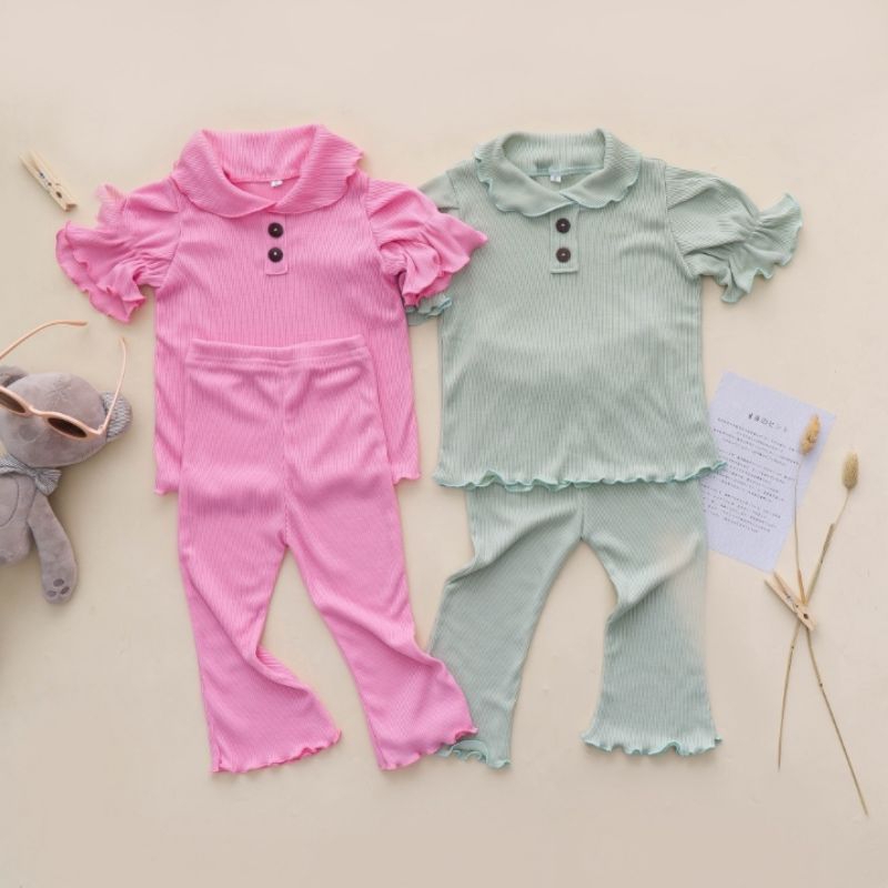 Baju Setelan Anak Perempuan AURORA Ruffle Knit Tee Rib Usia 1-5 Tahun