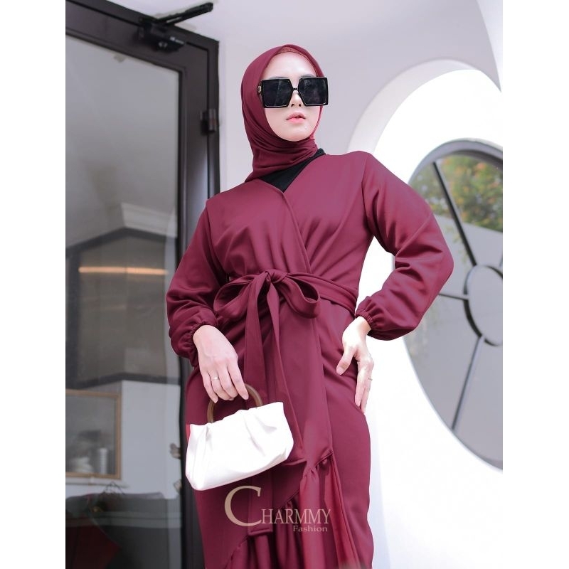 70800 Dress Gamis Asimetris Duyung Slim Look Scuba Titanium