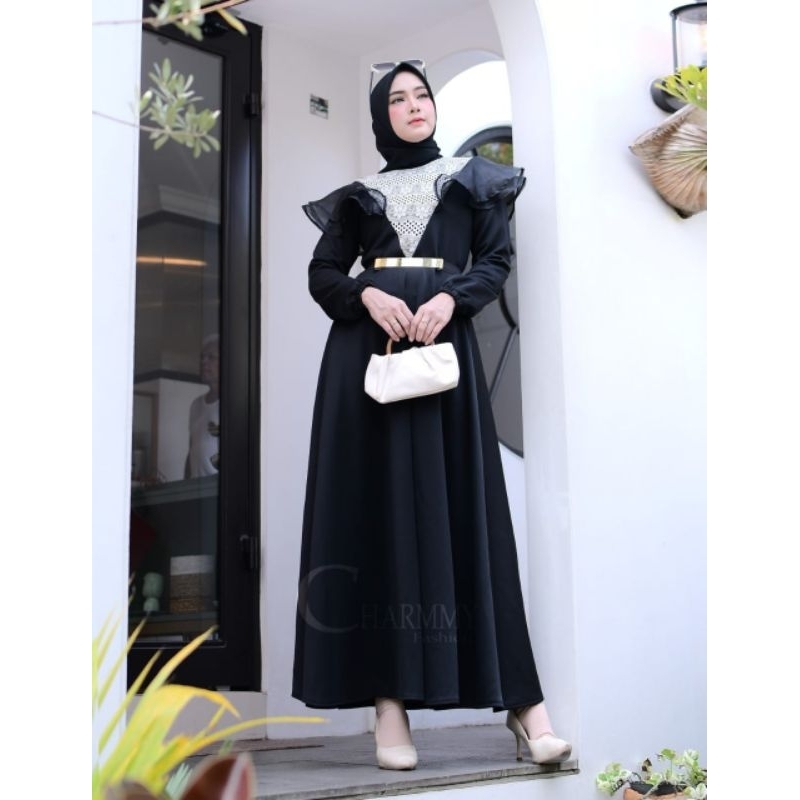 Lexa Longdress Triangle Titanium Scuba Baju Kondangan Bersabuk