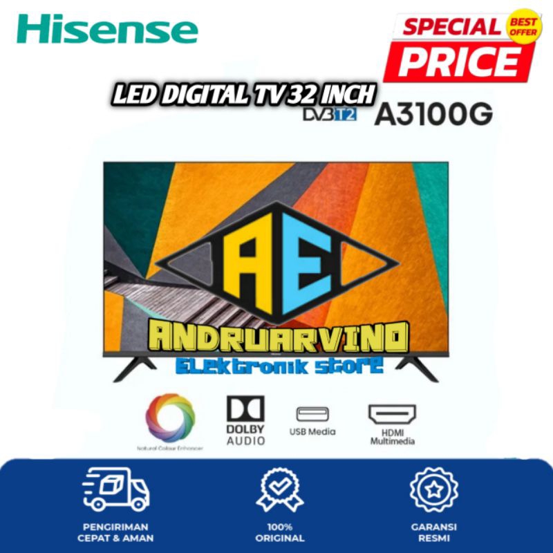 HISENSE LED DIGITAL TV 32 INCH 32A3100G GARANSI RESMI HISENSE 4 TAHUN
