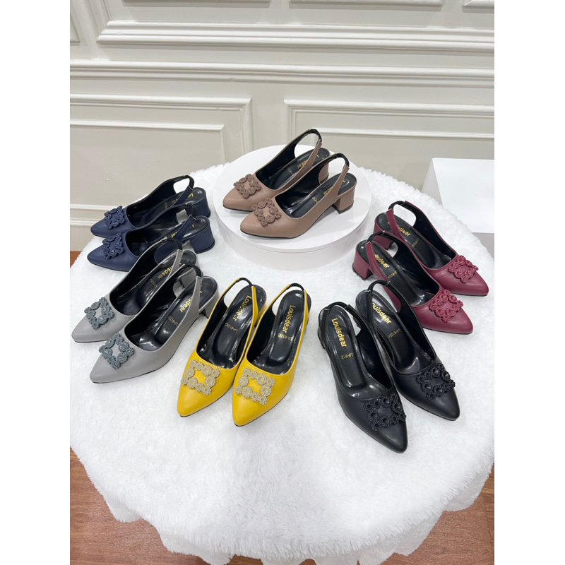 sepatu heel wanita terbaru Louisdear P54 tapak tahu 5 cm bahan dove