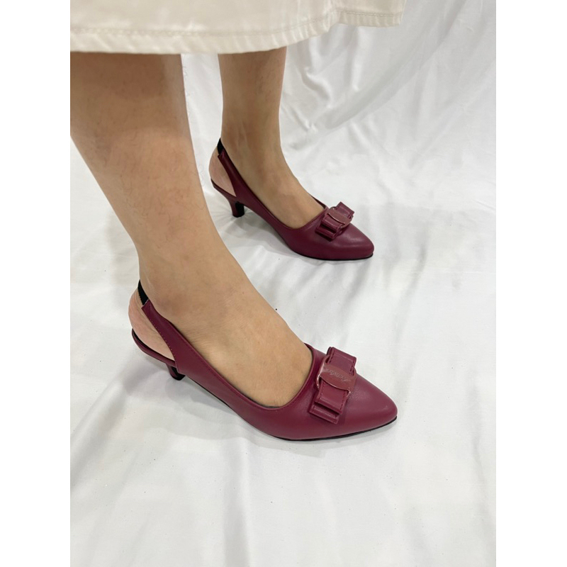 sepatu heel 3cm tali belakang wanita terbaru kekinian  bahan dove 3 cm LOUISDEAR P96