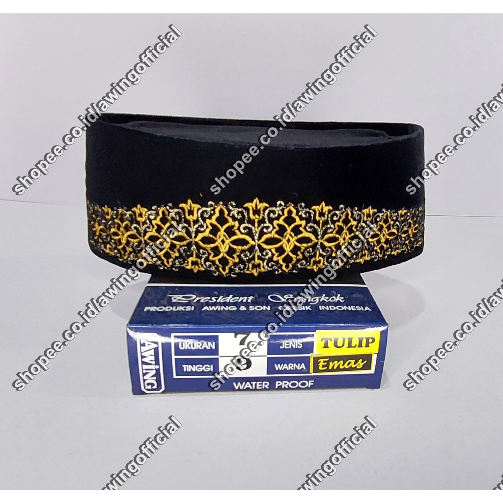 Songkok Awing Bordir Motif Tulip Emas Songkok Awing Original
