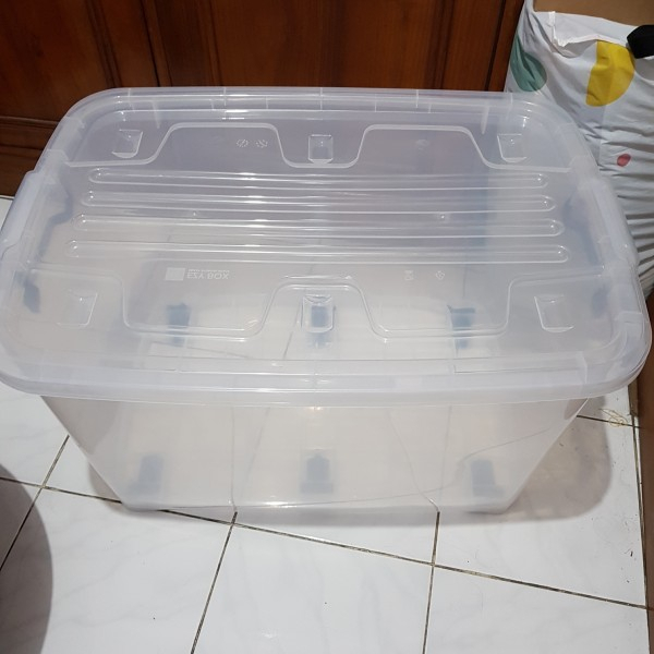 Storage Box Container CB 128 Liter EZY Bening Transparan Kotak Kontainer Plastik Rak Susun Baju Pakaian Extra Miniso