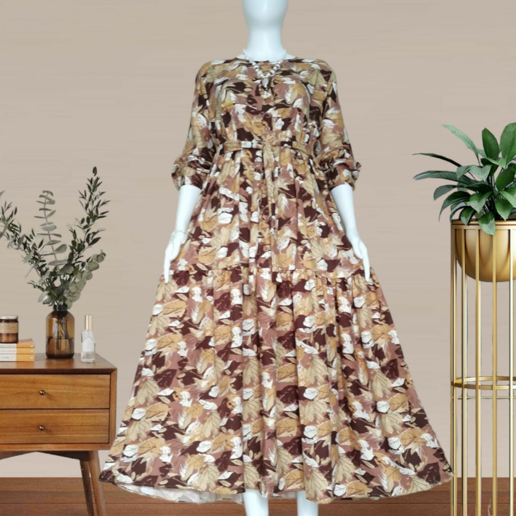 TERBARU, GAMIS SHAKILA MOTIF DAUN