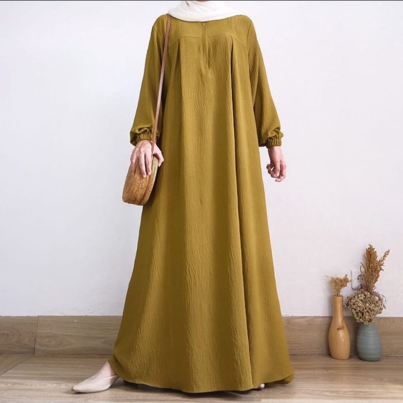 HIL Gamis Maryam Dress Bahan Cey Crinkle Airflow Premium Bahan Crinkle Airflow Gamis Wanita Jumbo