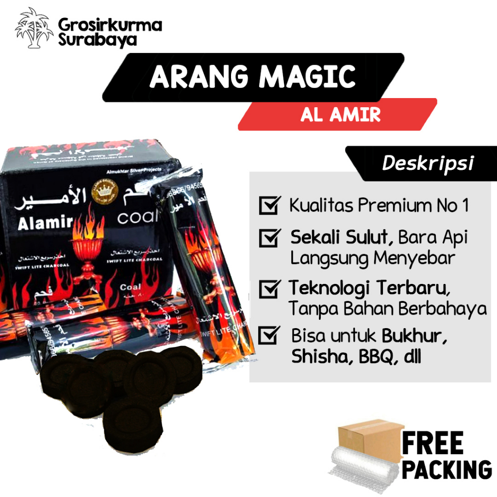ARANG MAGIC AL AMIR Premium Bara Api Langsung Menyala Bagus Untuk Dupa Bukhur Shisha Sate Hadiah