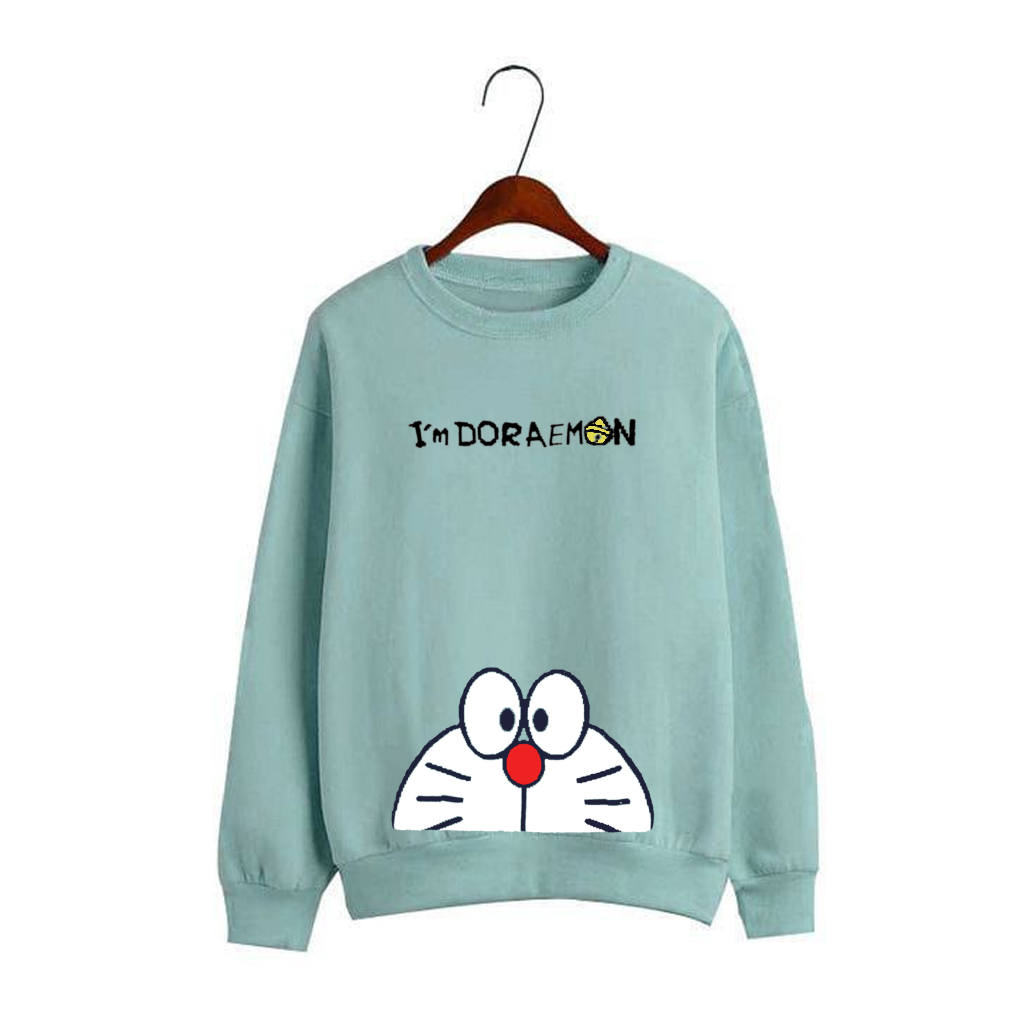 Sweater Wanita Oversize Sweatshirt Motif Doraemon Crewneck Remaja Dewasa Unisex M L XL XXL