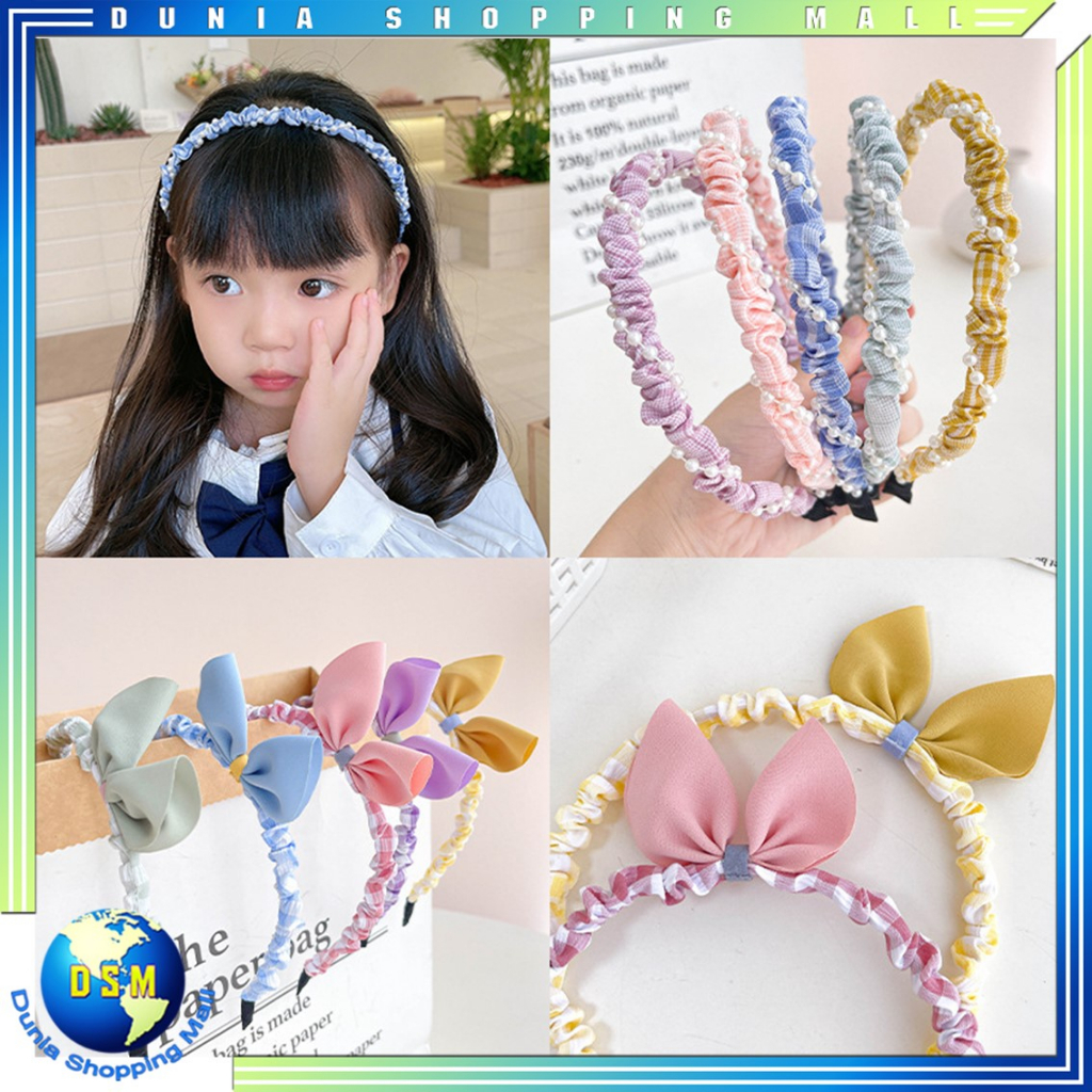 DSM Bando Scrunchie Korea Anak Perempuan Motif Kotak Kotak Bando Aksesoris Rambut Wanita Bando Pita Scrunchie Bando Lucu Bando Kerut Pita