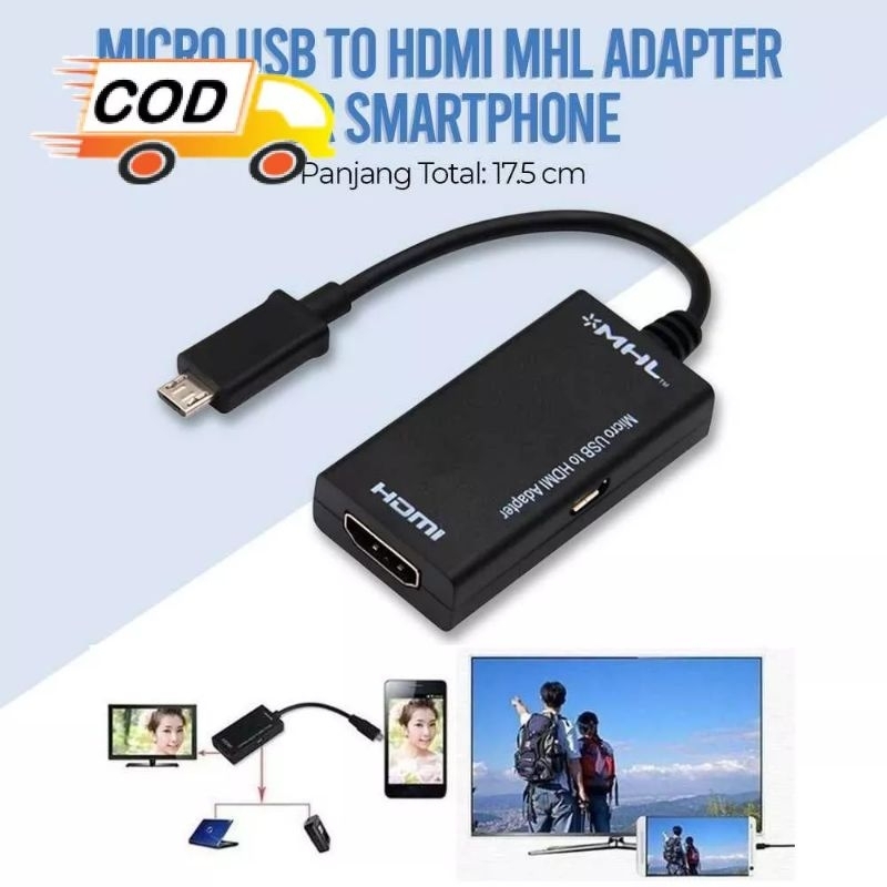 KABEL KONEKTOR HP MHL KE TV CONVERTER MICRO USB TO HDMI SAMBUNGAN PENGHUBUNG