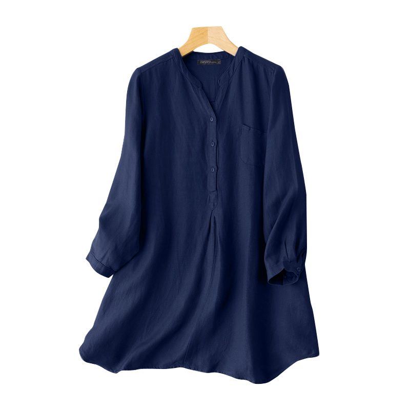 ZANZEA Women Simple Button V-neck Long Sleeve Solid Casual Loose Blouse