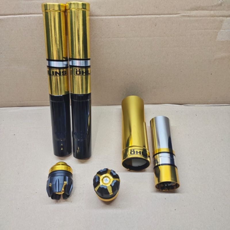 Paket variasi Gold 3 in1 cover shock depan + cover shock belakang  + Jalu As naga motor beat Vario s