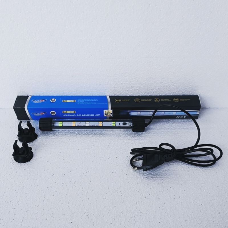 LAMPU Celup Aquarium SAKKAI PRO LED 2 BARIS untuk ukuran tank 20cm bukan panjang lampu , warna Putih Biru pelangi rgb